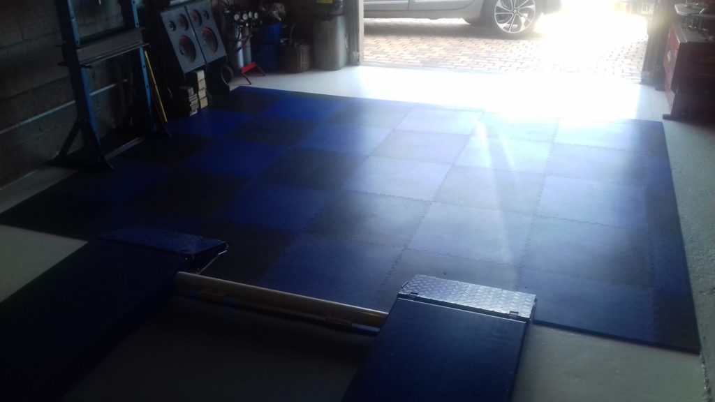 Blue-black garage floor, France