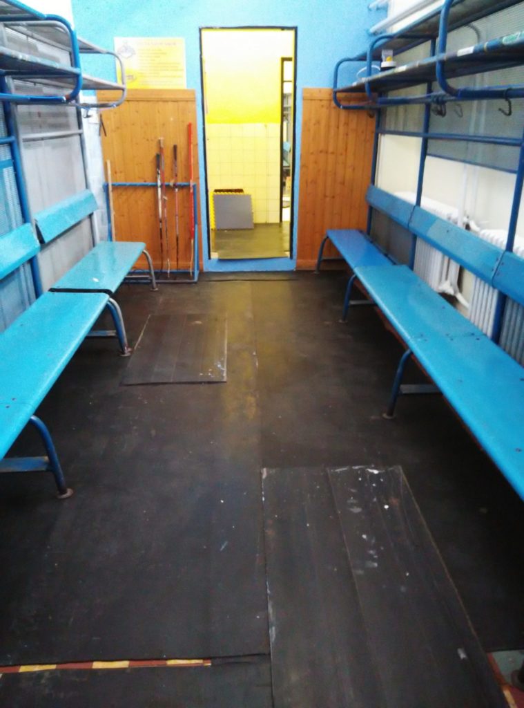 Locker room for youth hockey players, Czech Republic