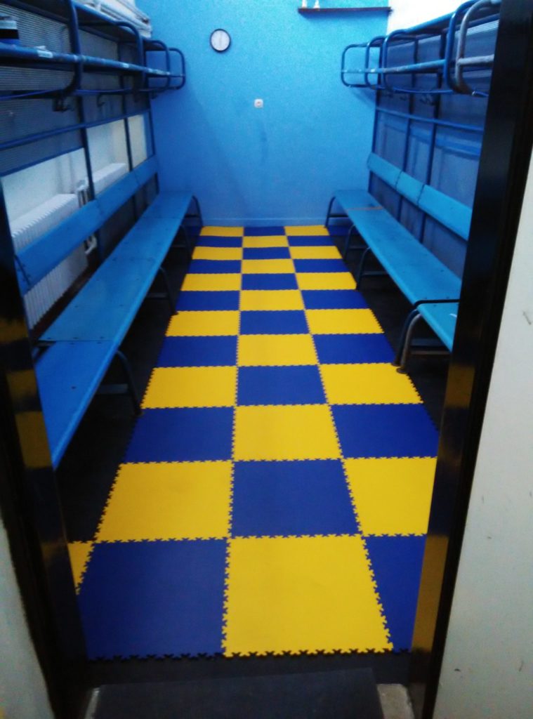 Locker room for youth hockey players, Czech Republic