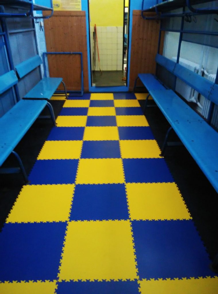 Locker room for youth hockey players, Czech Republic